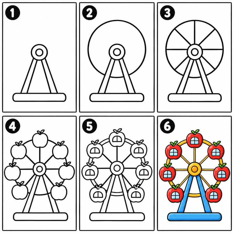 Ferris Wheel with Apple-Shaped Cabins Drawing Ideas