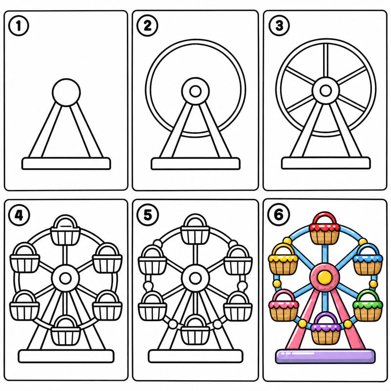 Ferris Wheel with Basket-Shaped Cabins Drawing Ideas