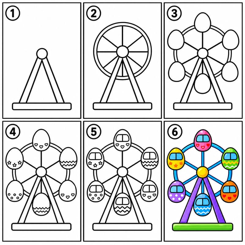 Ferris Wheel with Egg-Shaped Cabins Drawing Ideas