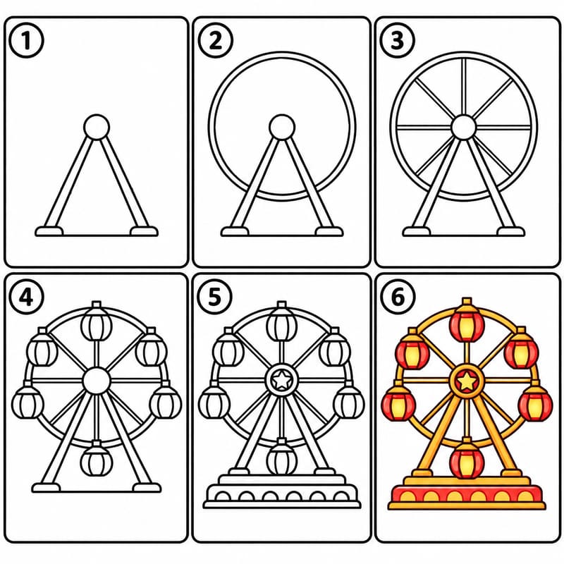Ferris Wheel with Lantern-Shaped Cabins Drawing Ideas