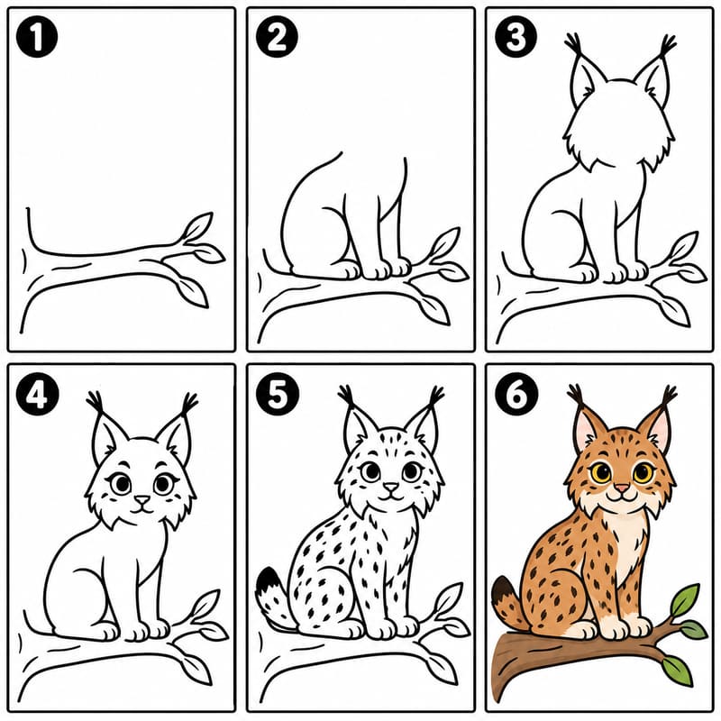 Lynx on the tree Drawing Ideas