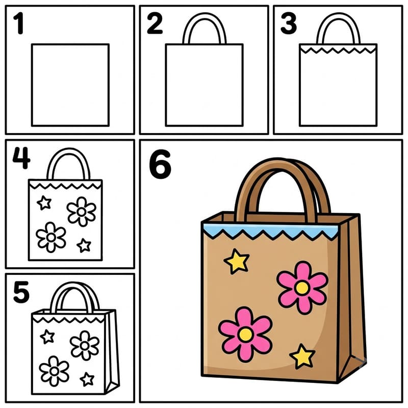 Paper Bag with Stickers Drawing Ideas