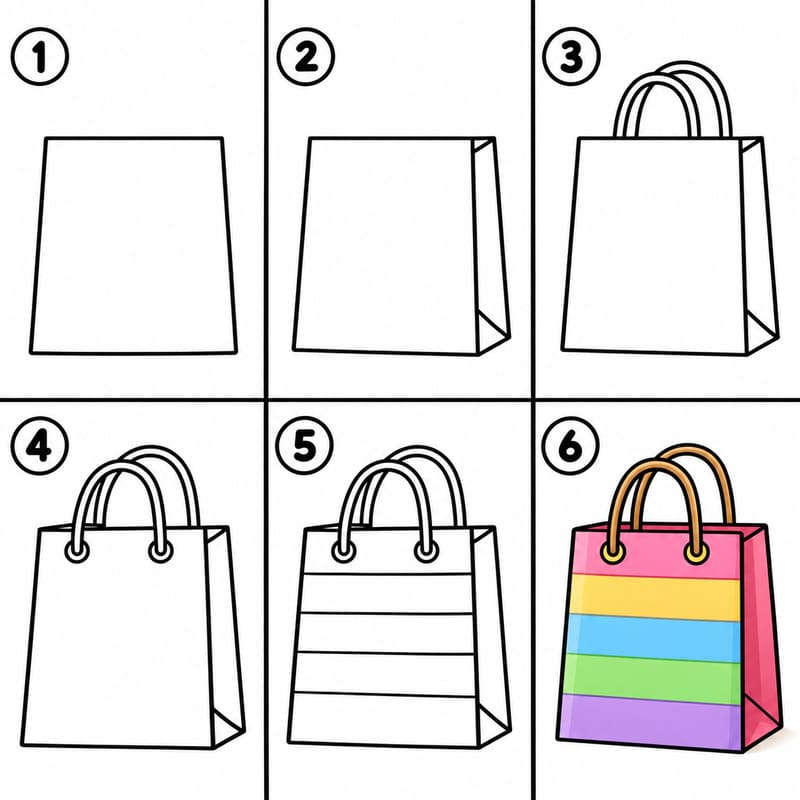 Paper Bag with Stripes Drawing Ideas