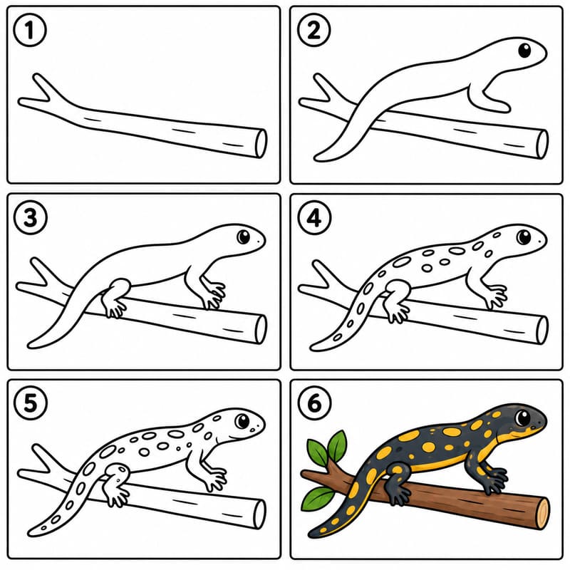Salamander on a branch Drawing Ideas