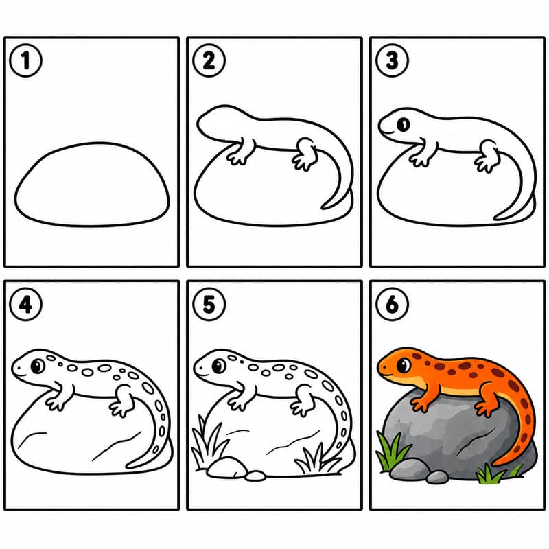 Salamander sitting on a rock Drawing Ideas