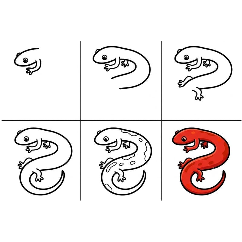 Salamander with a curved body Drawing Ideas